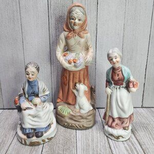 Vtg Homco Bisque Peasant Old Lady Figurines Elderly Farmers Home Decor -Set of 3